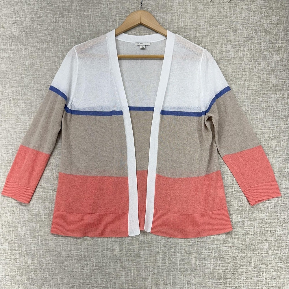 EST. 1946 Cardigan Sweater Womens Large Multicolor Stripe Open Front Lightweight